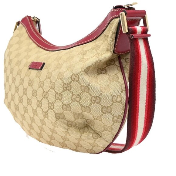 GUCCI Logo GG Pattern Sherry Shoulder Bag Canvas Leather Brown Red Italy 76KA943 - Picture 2 of 16